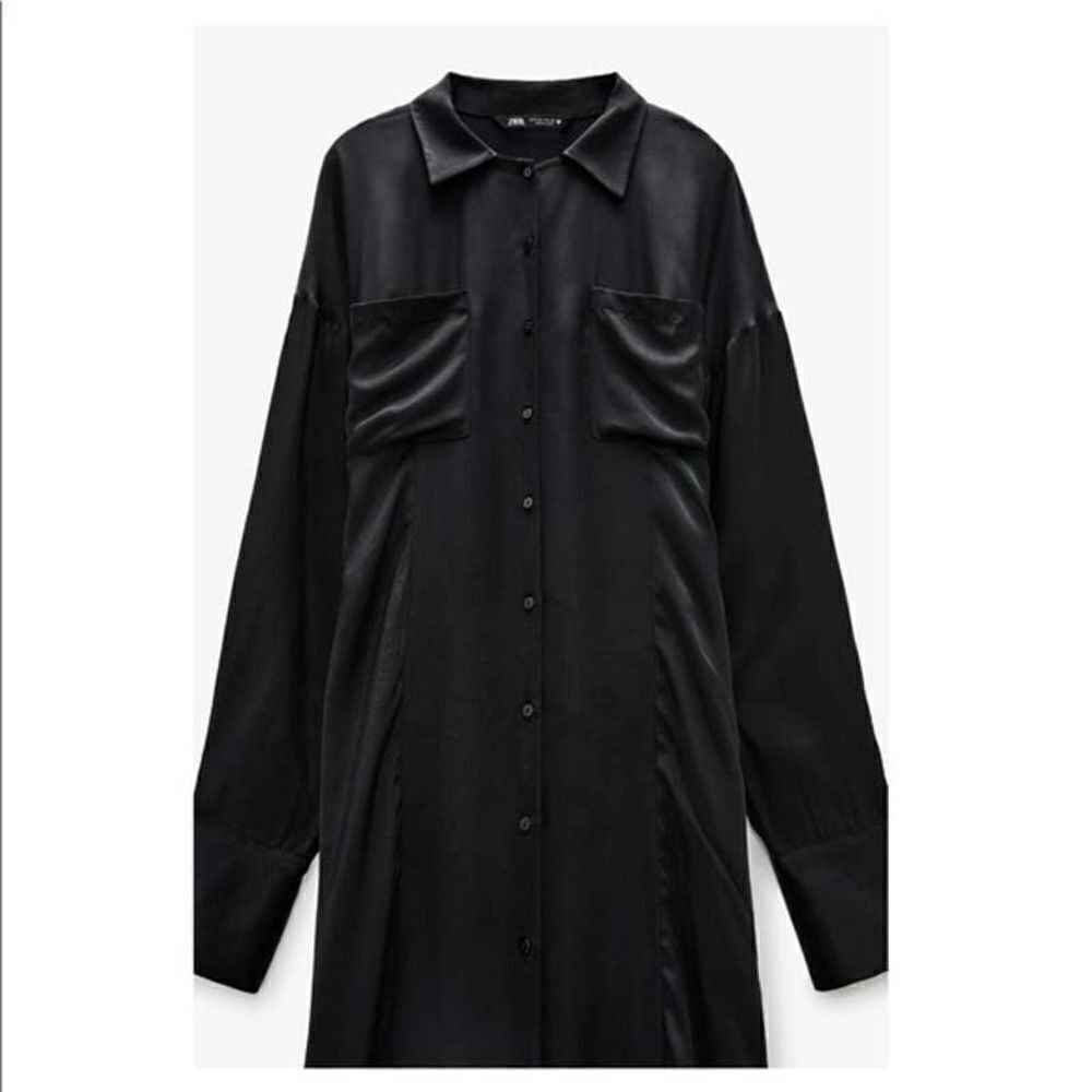 ZARA SATIN EFFECT VISCOSE SHIRT DRESS - Picture 5 of 7